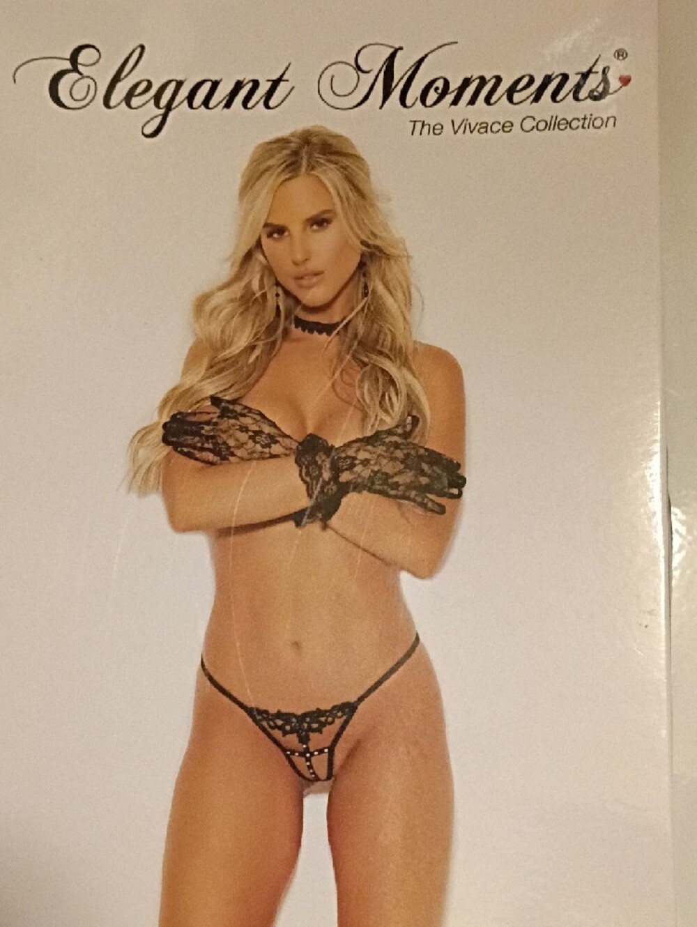 LAST ONE- Elegant Moments Black Lace Cutout G-String Thong with Stud Detail
